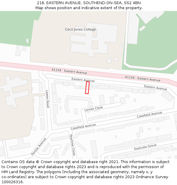 218, EASTERN AVENUE, SOUTHEND-ON-SEA, SS2 4BN: Location map and indicative extent of plot
