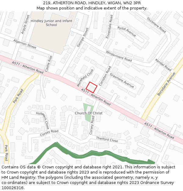 219, ATHERTON ROAD, HINDLEY, WIGAN, WN2 3PR: Location map and indicative extent of plot