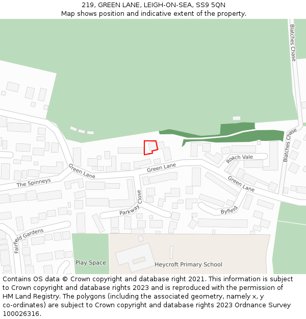 219, GREEN LANE, LEIGH-ON-SEA, SS9 5QN: Location map and indicative extent of plot