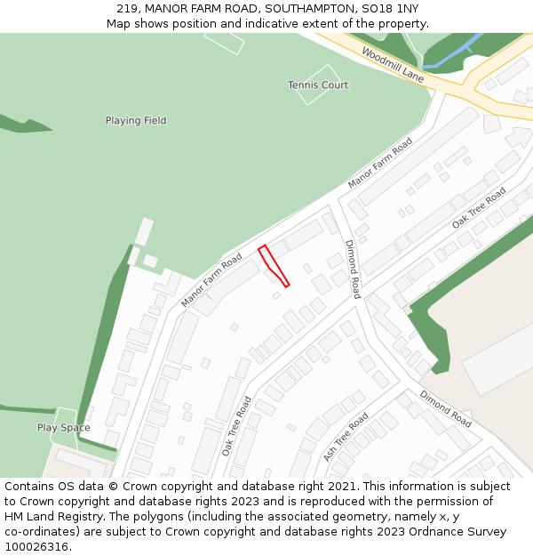 219, MANOR FARM ROAD, SOUTHAMPTON, SO18 1NY: Location map and indicative extent of plot