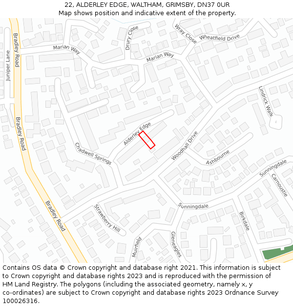 22, ALDERLEY EDGE, WALTHAM, GRIMSBY, DN37 0UR: Location map and indicative extent of plot