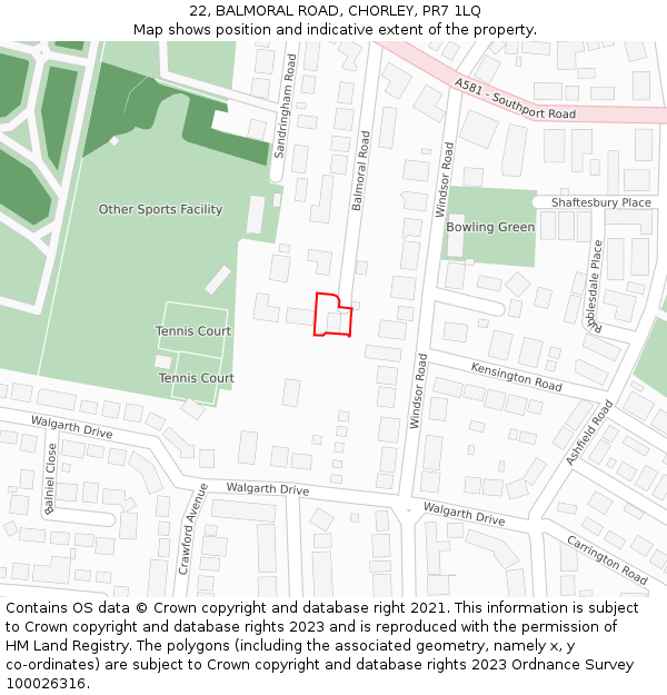 22, BALMORAL ROAD, CHORLEY, PR7 1LQ: Location map and indicative extent of plot