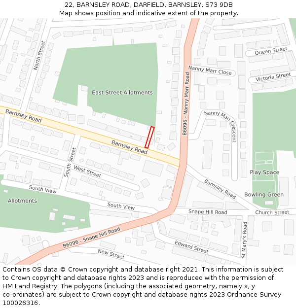 22, BARNSLEY ROAD, DARFIELD, BARNSLEY, S73 9DB: Location map and indicative extent of plot