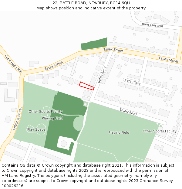 22, BATTLE ROAD, NEWBURY, RG14 6QU: Location map and indicative extent of plot