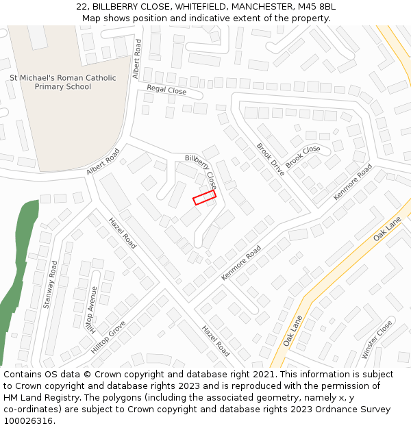 22, BILLBERRY CLOSE, WHITEFIELD, MANCHESTER, M45 8BL: Location map and indicative extent of plot