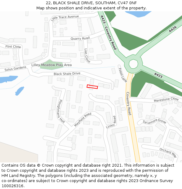 22, BLACK SHALE DRIVE, SOUTHAM, CV47 0NF: Location map and indicative extent of plot
