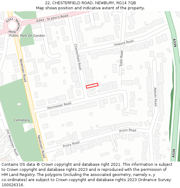 22, CHESTERFIELD ROAD, NEWBURY, RG14 7QB: Location map and indicative extent of plot