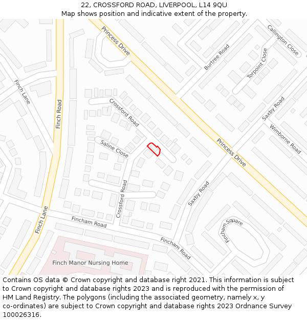 22, CROSSFORD ROAD, LIVERPOOL, L14 9QU: Location map and indicative extent of plot