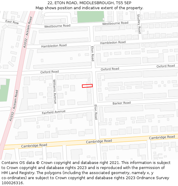 22, ETON ROAD, MIDDLESBROUGH, TS5 5EP: Location map and indicative extent of plot