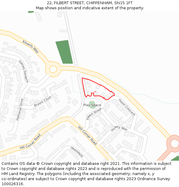 22, FILBERT STREET, CHIPPENHAM, SN15 1FT: Location map and indicative extent of plot