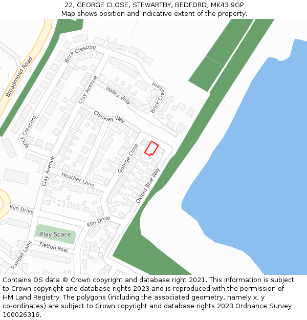 22, GEORGE CLOSE, STEWARTBY, BEDFORD, MK43 9GP: Location map and indicative extent of plot