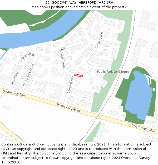 22, GOODWIN WAY, HEREFORD, HR2 6RA: Location map and indicative extent of plot