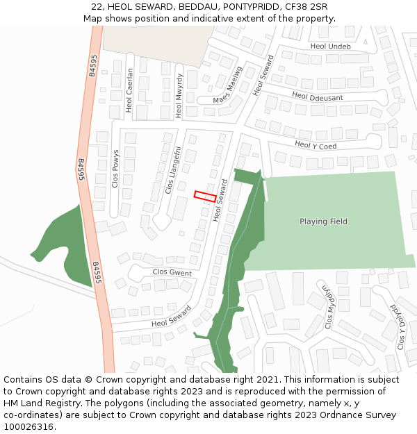 22, HEOL SEWARD, BEDDAU, PONTYPRIDD, CF38 2SR: Location map and indicative extent of plot