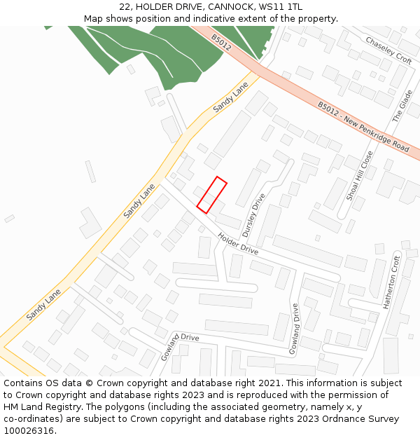22, HOLDER DRIVE, CANNOCK, WS11 1TL: Location map and indicative extent of plot