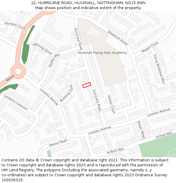 22, HURRICANE ROAD, HUCKNALL, NOTTINGHAM, NG15 6WN: Location map and indicative extent of plot