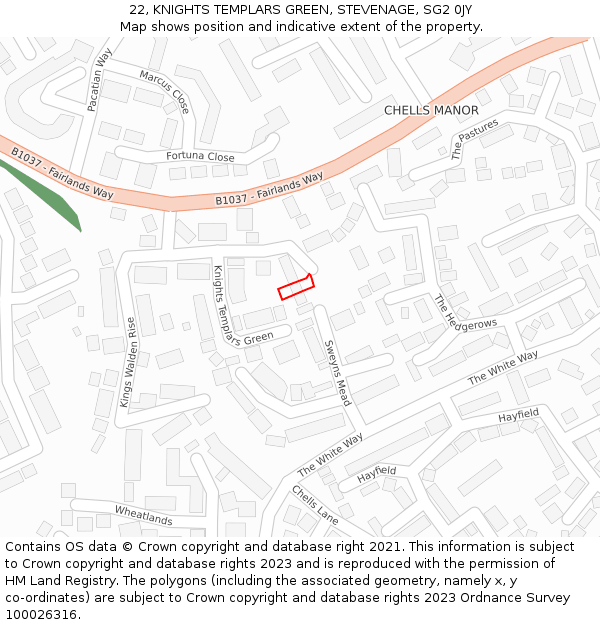 22, KNIGHTS TEMPLARS GREEN, STEVENAGE, SG2 0JY: Location map and indicative extent of plot