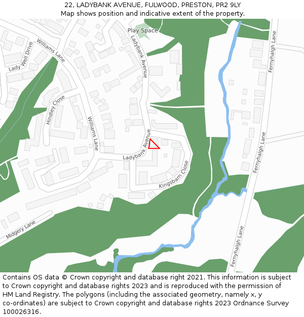 22, LADYBANK AVENUE, FULWOOD, PRESTON, PR2 9LY: Location map and indicative extent of plot