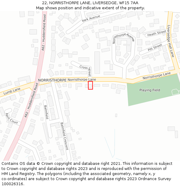 22, NORRISTHORPE LANE, LIVERSEDGE, WF15 7AA: Location map and indicative extent of plot