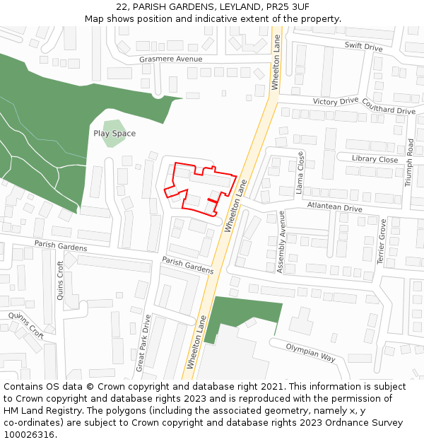 22, PARISH GARDENS, LEYLAND, PR25 3UF: Location map and indicative extent of plot