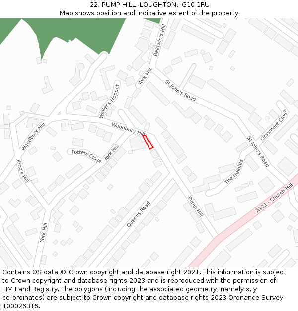 22, PUMP HILL, LOUGHTON, IG10 1RU: Location map and indicative extent of plot