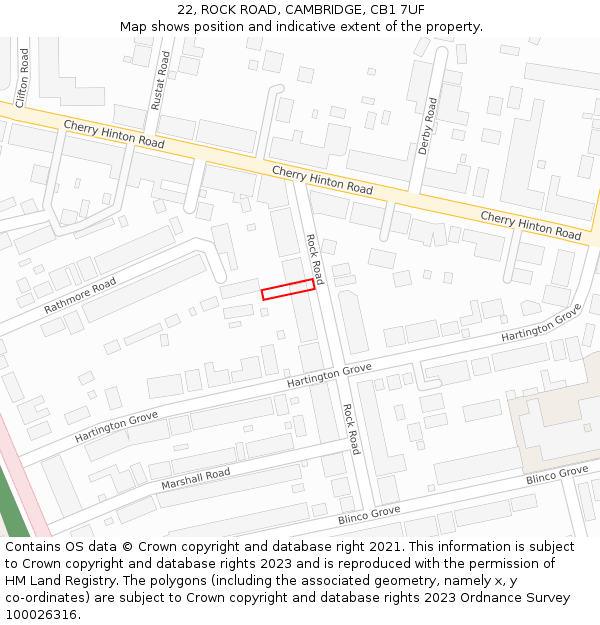 22, ROCK ROAD, CAMBRIDGE, CB1 7UF: Location map and indicative extent of plot