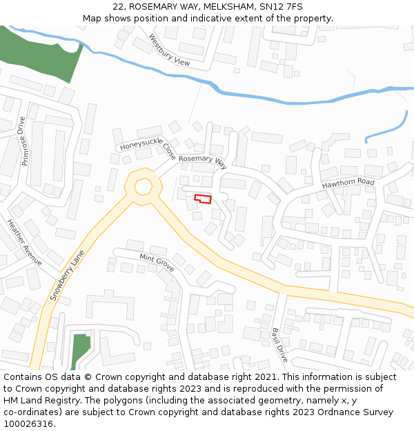 22, ROSEMARY WAY, MELKSHAM, SN12 7FS: Location map and indicative extent of plot