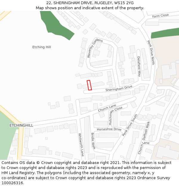 22, SHERINGHAM DRIVE, RUGELEY, WS15 2YG: Location map and indicative extent of plot