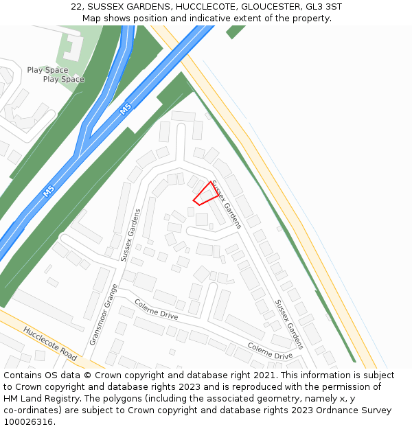 22, SUSSEX GARDENS, HUCCLECOTE, GLOUCESTER, GL3 3ST: Location map and indicative extent of plot