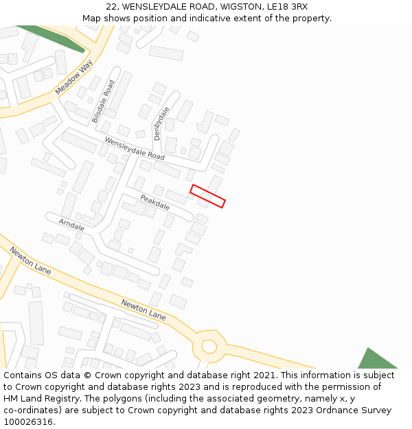 22, WENSLEYDALE ROAD, WIGSTON, LE18 3RX: Location map and indicative extent of plot