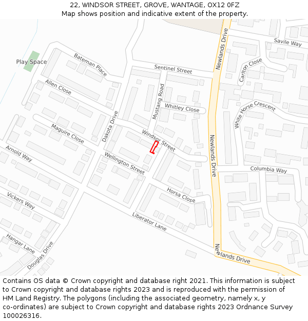22, WINDSOR STREET, GROVE, WANTAGE, OX12 0FZ: Location map and indicative extent of plot