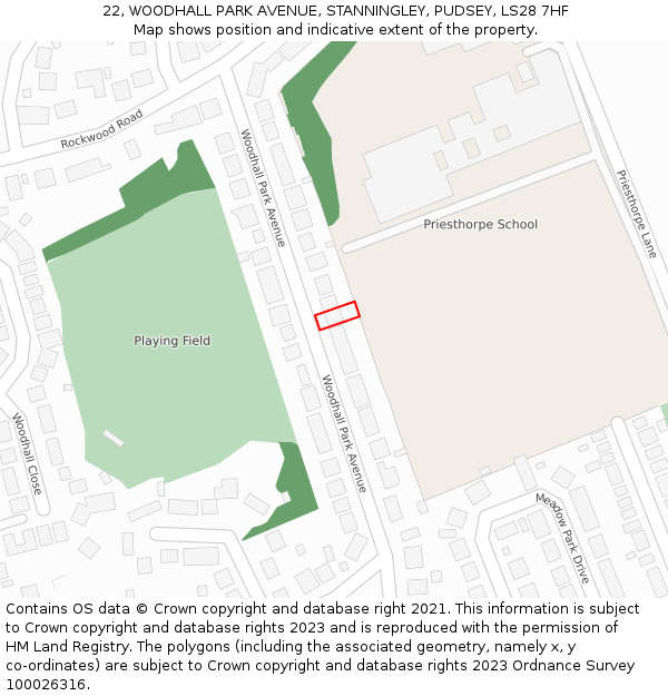 22, WOODHALL PARK AVENUE, STANNINGLEY, PUDSEY, LS28 7HF: Location map and indicative extent of plot
