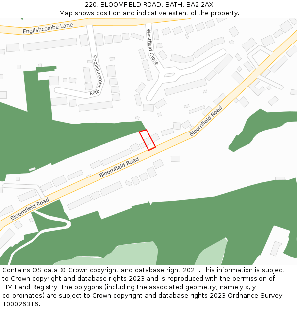 220, BLOOMFIELD ROAD, BATH, BA2 2AX: Location map and indicative extent of plot