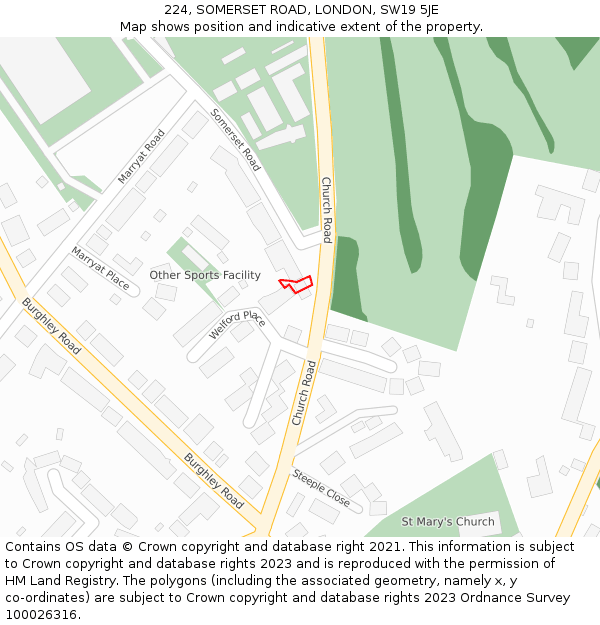 224, SOMERSET ROAD, LONDON, SW19 5JE: Location map and indicative extent of plot