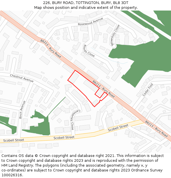 226, BURY ROAD, TOTTINGTON, BURY, BL8 3DT: Location map and indicative extent of plot