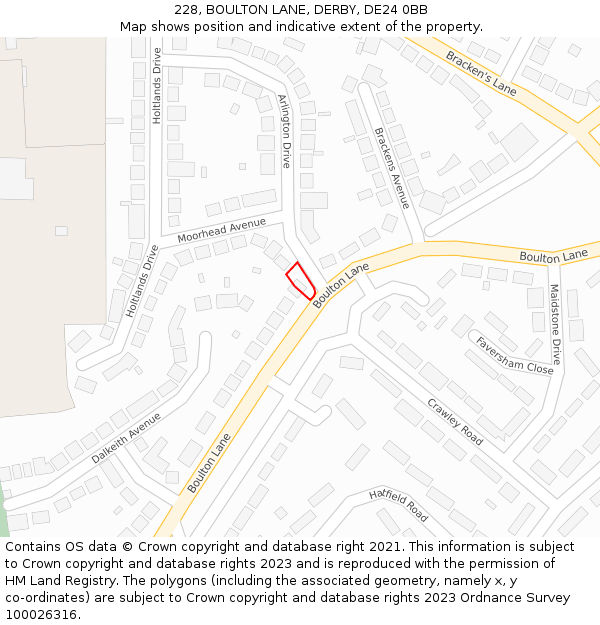 228, BOULTON LANE, DERBY, DE24 0BB: Location map and indicative extent of plot