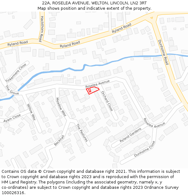 22A, ROSELEA AVENUE, WELTON, LINCOLN, LN2 3RT: Location map and indicative extent of plot