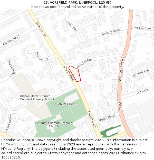 23, ACREFIELD PARK, LIVERPOOL, L25 6JX: Location map and indicative extent of plot