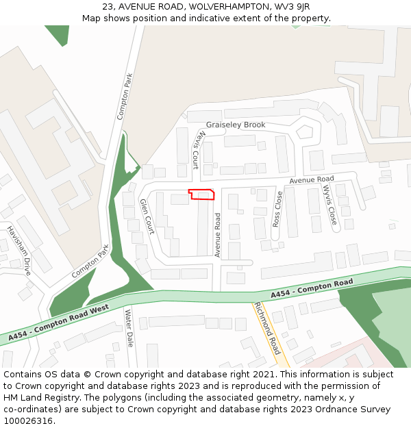 23, AVENUE ROAD, WOLVERHAMPTON, WV3 9JR: Location map and indicative extent of plot