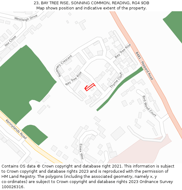 23, BAY TREE RISE, SONNING COMMON, READING, RG4 9DB: Location map and indicative extent of plot