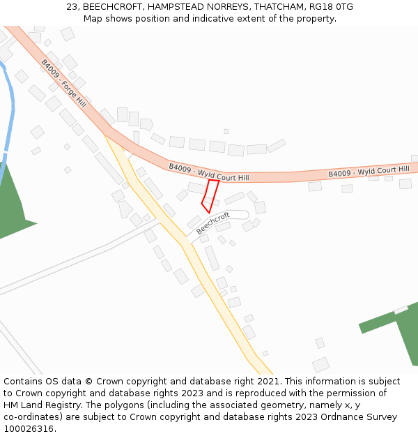 23, BEECHCROFT, HAMPSTEAD NORREYS, THATCHAM, RG18 0TG: Location map and indicative extent of plot