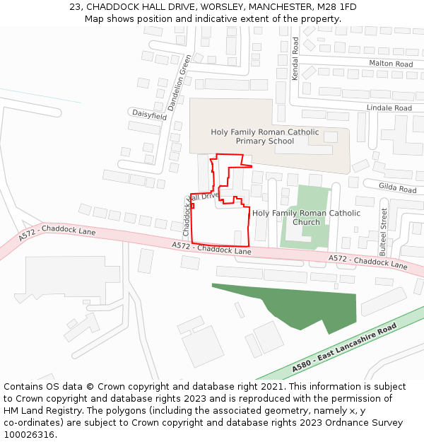 23, CHADDOCK HALL DRIVE, WORSLEY, MANCHESTER, M28 1FD: Location map and indicative extent of plot