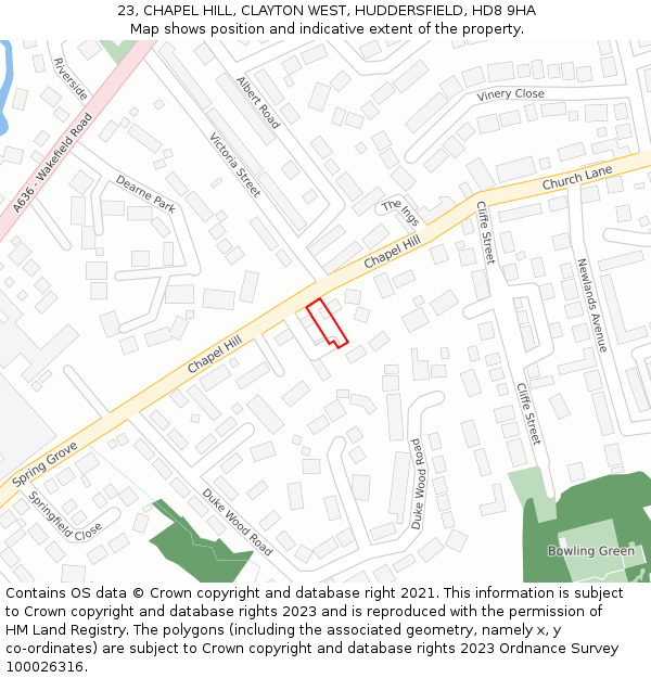 23, CHAPEL HILL, CLAYTON WEST, HUDDERSFIELD, HD8 9HA: Location map and indicative extent of plot