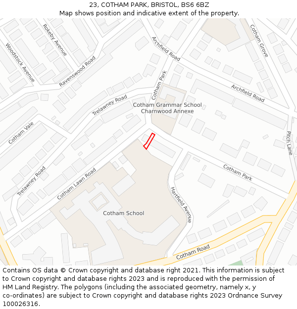 23, COTHAM PARK, BRISTOL, BS6 6BZ: Location map and indicative extent of plot