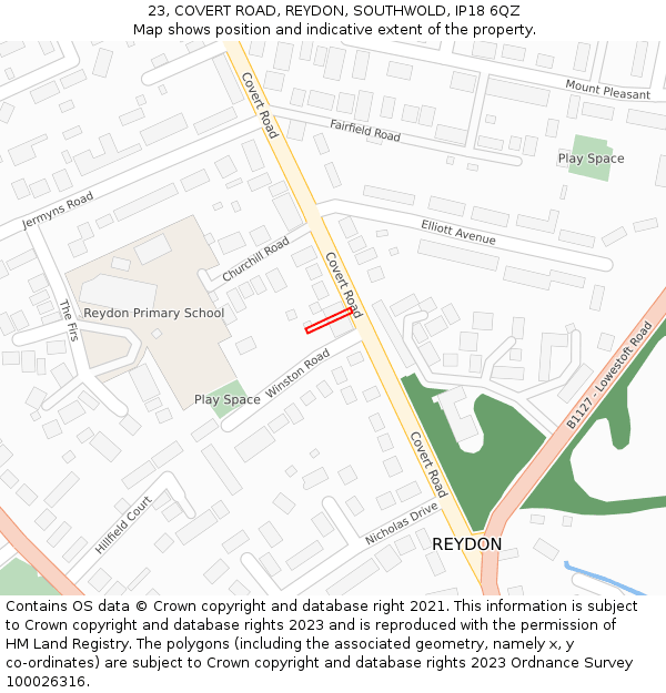 23, COVERT ROAD, REYDON, SOUTHWOLD, IP18 6QZ: Location map and indicative extent of plot
