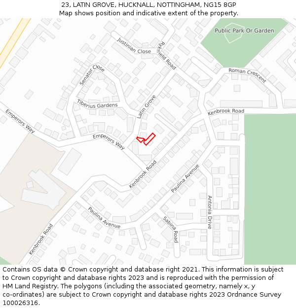 23, LATIN GROVE, HUCKNALL, NOTTINGHAM, NG15 8GP: Location map and indicative extent of plot