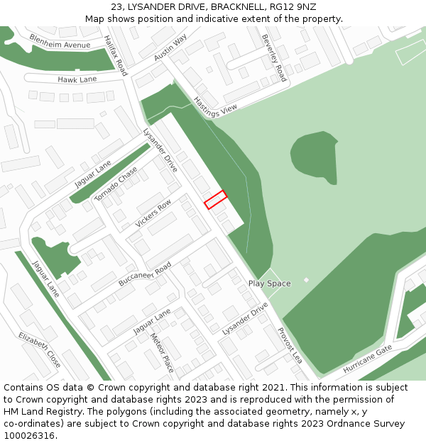 23, LYSANDER DRIVE, BRACKNELL, RG12 9NZ: Location map and indicative extent of plot