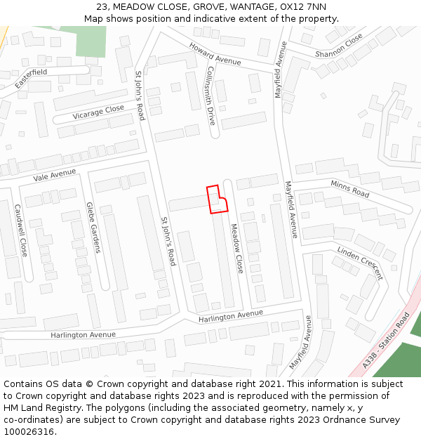 23, MEADOW CLOSE, GROVE, WANTAGE, OX12 7NN: Location map and indicative extent of plot