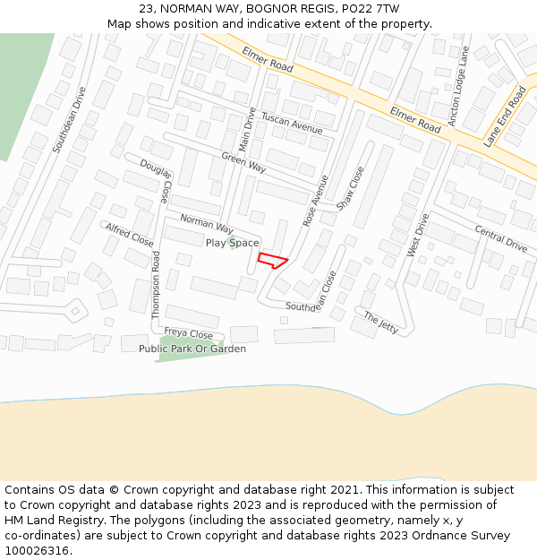 23, NORMAN WAY, BOGNOR REGIS, PO22 7TW: Location map and indicative extent of plot