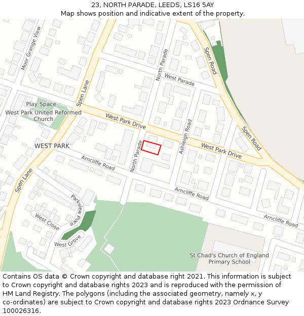 23, NORTH PARADE, LEEDS, LS16 5AY: Location map and indicative extent of plot
