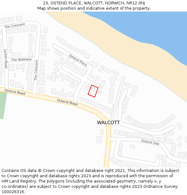 23, OSTEND PLACE, WALCOTT, NORWICH, NR12 0NJ: Location map and indicative extent of plot